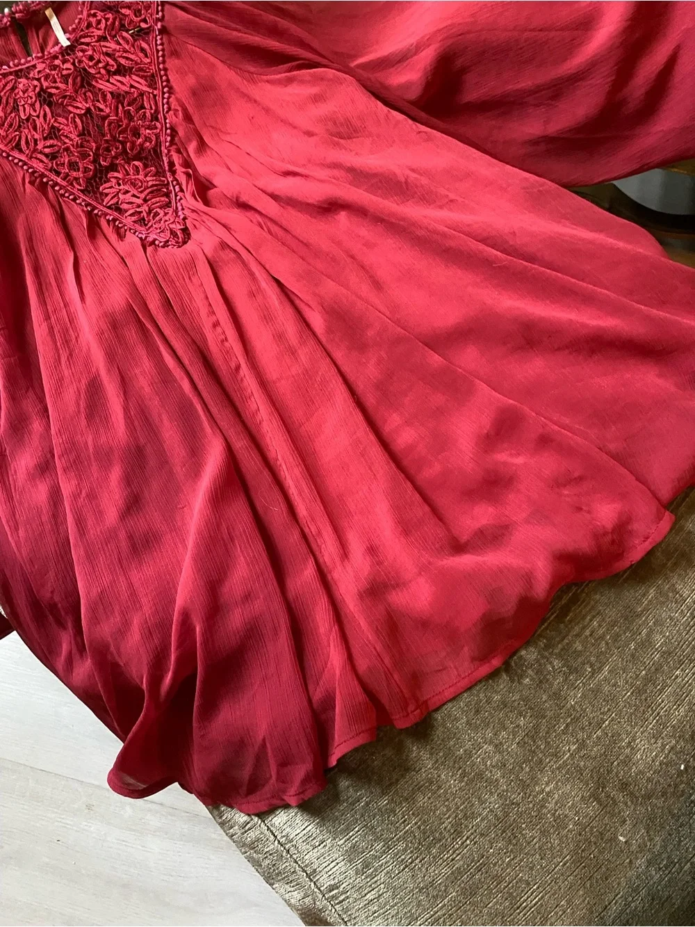 Free People Red Embroidered Mini Dress